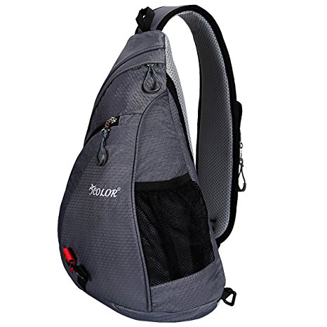 ICOLOR Unisex CrossBody Shoulder Sling Bag Travel Backpack Chest Bag for Men Women, Camping Hiking Cycling Bicycling Lightweight Daypack with Adjustable Shoulder Strap, Boys Girls School Backpacks (iColorNCB-Gray)