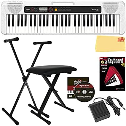 Casio Casiotone CT-S200 61-Key Portable Digital Keyboard - White Bundle with Adjustable Stand, Bench, Sustain Pedal, Instructional Book, Austin Bazaar Instructional DVD, and Polishing Cloth