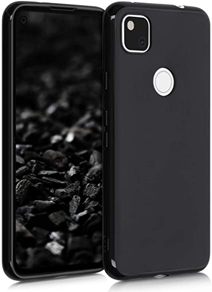 kwmobile TPU Silicone Case Compatible with Google Pixel 4a - Soft Flexible Protective Phone Cover - Black Matte