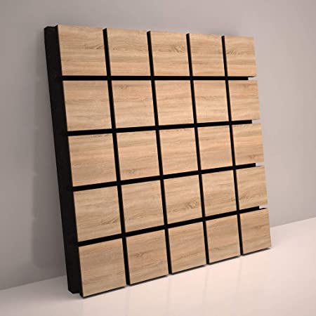 (4 Pack) Sound Absorption-Diffuse Acoustic Panel «Grid» for rec.studio | Wood laminated: Sonoma