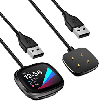DAIKA Charger Compatible with Fitbit Sense/Versa 3, 2-Pack Replacement USB Charging Cable Dock Stand Accessories Base Station for Sense Advanced/Versa 3 Smartwatch