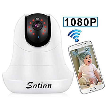 SOTION 1080P 2MP Full HD Wide Viewing Angle Internet WiFi Wireless Network IP Security Surveillance Video Camera System, Baby and Pet Monitor with Pan and Tilt, Two Way Audio & Night Vision