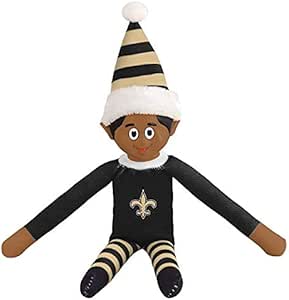 FOCO New Orleans Saints Ebony NFL Bench Buddy Shelf Elf - Limited Edition NFL Team Christmas Elf - Plush Toy Travel Companion, Home or Tailgate