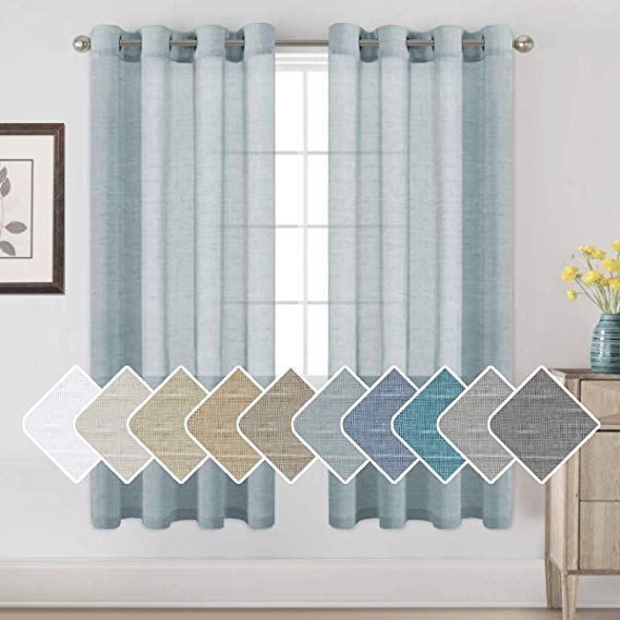 H.VERSAILTEX Nickel Grommet Linen Sheer Curtains - 2 Pieces, Beautiful, Elegant, Natural Light Flow, Rich Quality Material, Highly Durable Curtain Panels for Bedroom/Living Room (52" W x 72" L, Teal)