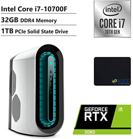 Alienware R11 Gaming Desktop, Intel Core i7-10700F, NVIDIA GeForce RTX 2060, 32GB DDR4 Memory, 1TB PCIe Solid State Drive, WiFi, HDMI, KKE Mousepad, White/Lunar Light