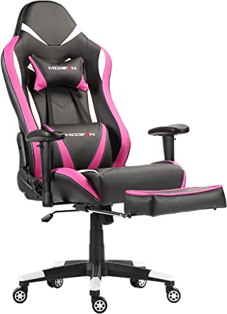 Morfan Gaming Chair Large Size Massage Racing Style Computer Desk Office Chair with Free Footrest (Pink)
