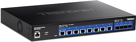 TRENDnet 12-Port 10G Web Smart Switch, 8 x 10G RJ-45 Ports, 4 x SFP  Slots, VLAN, QoS, LACP, and IPv6 Support, Web Smart Management, Rack Mountable Housing, Lifetime Protection, Black, TEG-7124WS