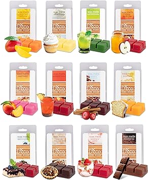 Sweet Treats Scented Wax Melts Variety Set- 12 Assorted 6pc Cube Sets for Electric Candle Warmer (2.5oz ea)- Cinnamon, Caramel, Lemon, Choco, Mango, Vanilla, Pineapple, Strawberry, Peach, Cider, Berry