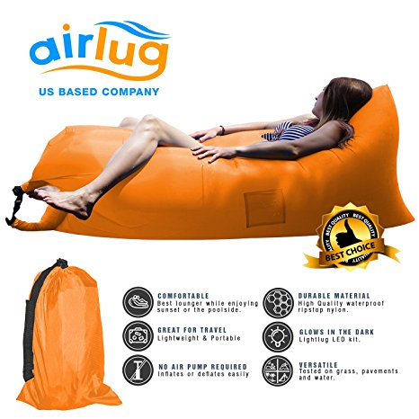 Luxury Inflatable Lounger Sofa by Airlug | No Pump Required | Inflates Instantly | Indoor & Outdoor Air Bed Hammock | Lamzac Lounge Chair Bean Bag for Beach Patio Poolside Camping | Portable Furniture
