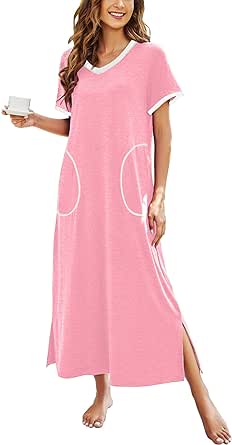 Ekouaer Women's Full Length Short Sleeve Nightgown