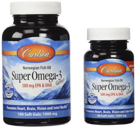 Carlson Super Omega-3, 100 Soft gels 30 Softgels (1000 mg )