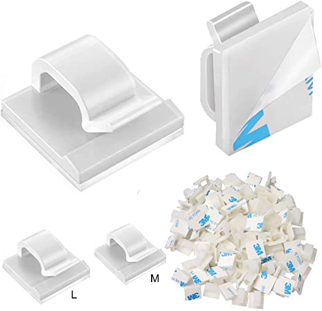 100pcs Adhesive Cable Clips, Wire Clips, Car Cable Organizer, Cable Holder, Cable Wire Management, Cable Holder for Car, Office and Home Included M Size and L Size Cable Clips White