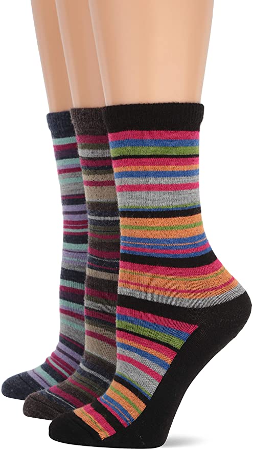 Wise Blend Women's Merino Wool Blend Colorful Stripe Crew Socks 3 Pair Pack, Multi, Medium