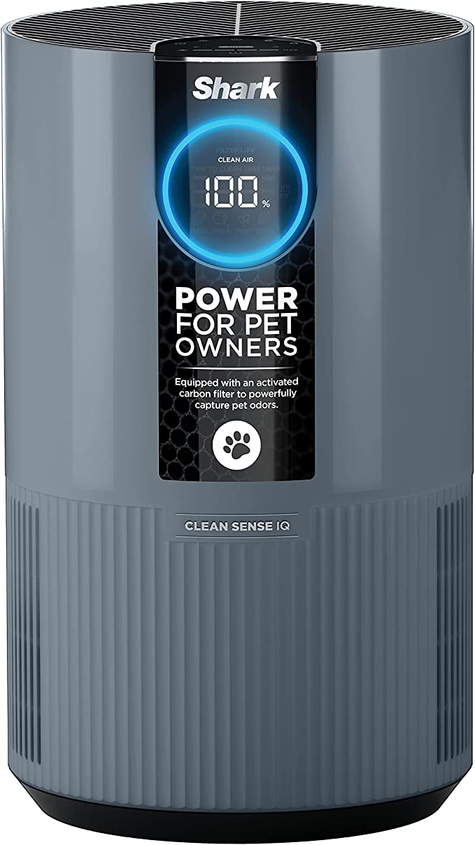 Shark HP102PETBL Clean Sense Air Purifier for Home, Allergies, Pet Hair, HEPA Filter, 500 Sq Ft Small Room, Bedroom, Captures 99.98% of Particles, Pet Dander, Fur, Allergens & Odor, Portable, Midnight