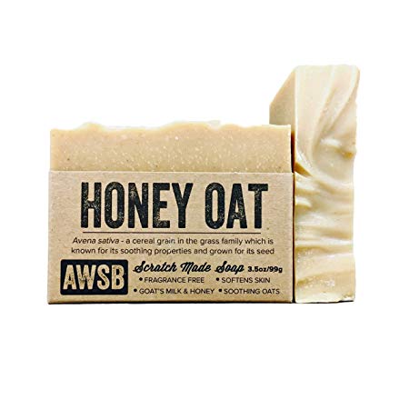 Honey Oat Fragrance Free Bar Soap with Goats Milk, All Natural with Organic Ingredients, Handmade by A Wild Soap Bar