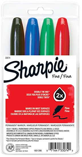 Sharpie Super Permanent Markers, Conical Tip, Assorted, 4 per Set (33074)