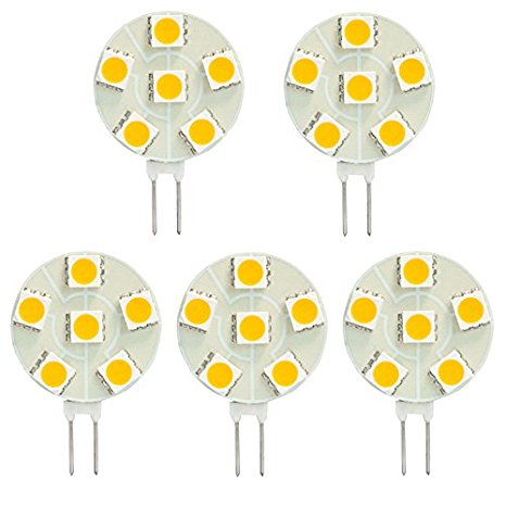 HERO-LED SG4-6T-WW Side Pin G4 LED Disc Halogen Replacement Bulb, 1.2W, 10-15W Equal, Warm White 3000K, 5-Pack(Not Dimmable)
