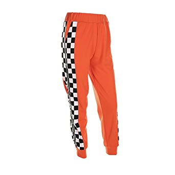 malianna Women Pantalon Femme Side Checkerboard Zipper Orange Trousers Plaid Patchwork Pencil Pants