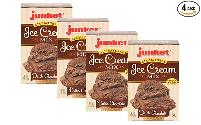 Junket All Natural Dutch Chocolate or Very Vanilla Ice Cream Mix- Four 4 oz. Boxes (Dutch Chocolate)