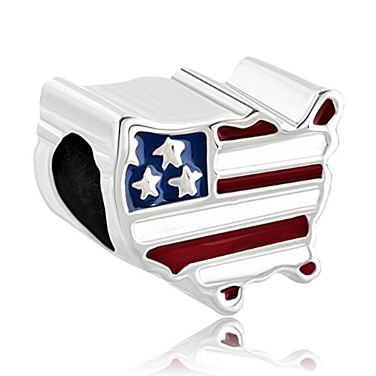 Patriotic Proud To Be American Flag Country Us Map Beads Fits Pandora Charm Bracelet