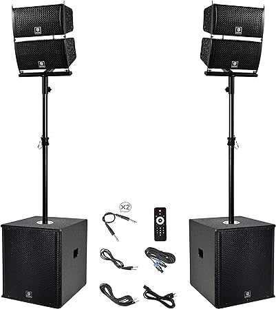 PRORECK Club 6000 15-inch 6000W P.M.P.O Stereo PA Speaker System Combo Set 4 Line Array Speakers, 2 15-inch Subwoofers with Bluetooth/USB Read/SD Card/Remote Control, for Party DJ Wedding Meeting