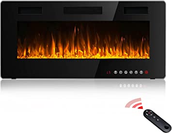 Waleaf 36 inch Thinnest Electric Fireplace Inserts Recessed Wall Mounted, Linear Fireplace Heater with Adjustable Flame Color Speed, Remote Control Touch Screen,Fit for 2x4/2x6 Stud, 750W/1500W Heater