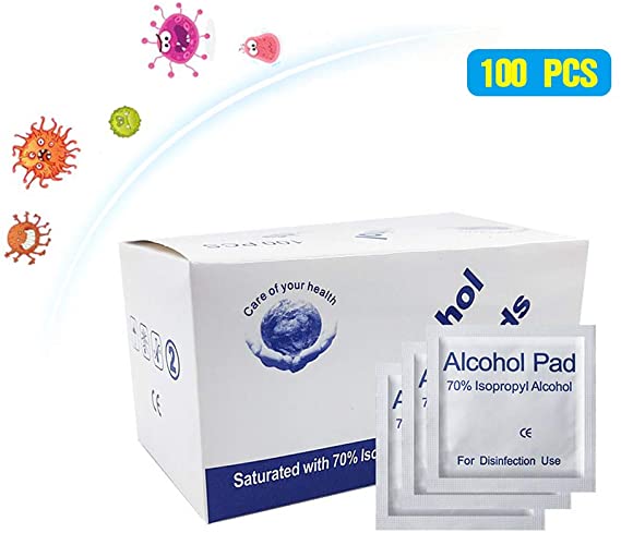 Disposable Wet Wipes, Box of 100 Sterile Alcohol Prep Pads, Wipes Cleanser Universal for Skin Nail, Computer, Mobile Phone, Digital Camera, Notebook, 100pcs/box