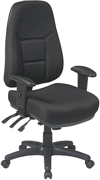 Office Star High Back Multi-Function Ergonomic Chair with Padded Contour and Seat with 2-Way Adjustable Arms, Black