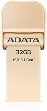 ADATA AI920 Mfi-Certified Lightning Flash Drive 32GB Gold USB3.1 Gen1 for Apple (AAI920-32G-CGD)