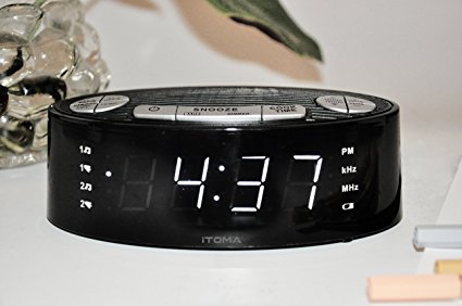 (NEW) iTOMA Alarm Clock with AM FM Radio, Dual Alarm, Indoor Temperature Display, Auto-Time Setting, Backup Battery included (CKS3301B)