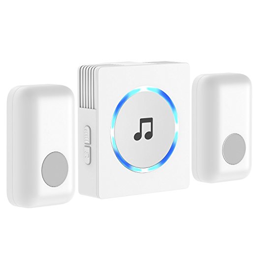 JETech Wireless Doorbell, 2-Push Bell Portable Chime Plug-in Push Button, White