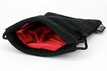 Easy Roller Dice Snag-Proof Satin Lining Double-Stitched Seam Velvet Dice Bag, Holds Over 110 Dice, 5x8 Inch, Red Interior with Black Exterior