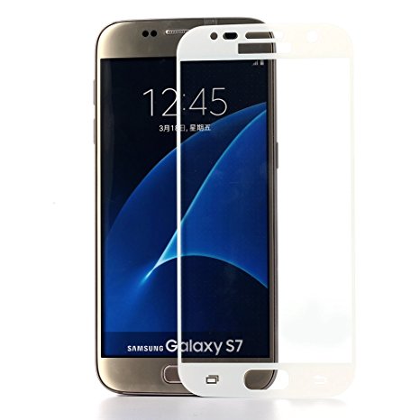 Galaxy S7 Full Coverage Glass Screen Protector, oneCase™ Full Screen Tempered Glass Screen Protector Film, Edge to Edge Screen Guard Saver for Samsung Galaxy S7 (White)