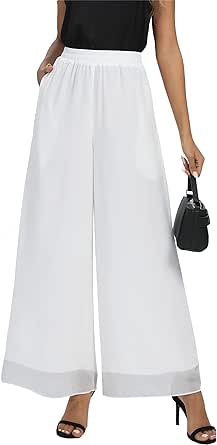 heipeiwa Women's Chiffon Dress Beach Wide Leg Palazzo Pants Elastic Waist Trouser