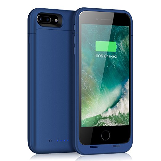 iPhone 7 Plus 8 Plus Battery Case 7000mAh Capacity Extended Battery Power Charger for iPhone 7 Plus (5.5inch) 4 LED Indication Ultra Slim Portable Charging Cover - Blue