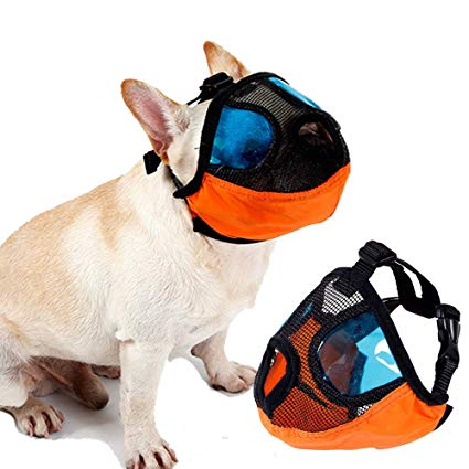Petneces Dog Muzzle for Barking-Puppy Mask for Bathing,Cut Nail, Grooming Salon, Anti Barking and Biting with Blue Cool Eyes Cover Muzzle for Chihuahua