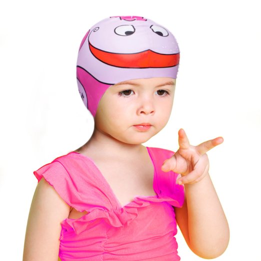 Swim Cap, Hicool High-Quality Fisher Series Waterproof Earmuffs Silicone Swim Cap For Kids