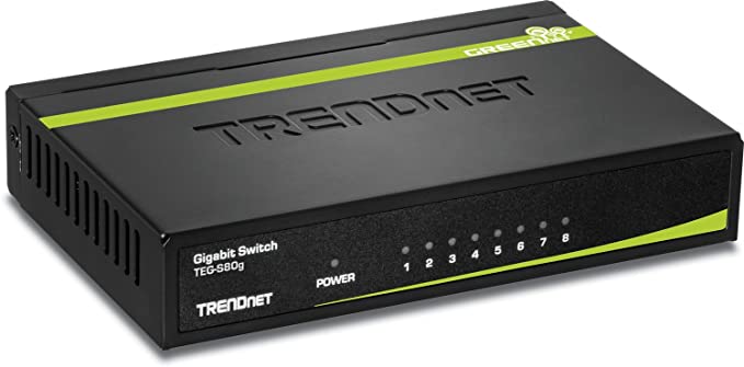 TRENDnet 8-Port Unmanaged Gigabit GREENnet Desktop Metal Switch, Ethernet Splitter, Fanless,16Gbps Switching Capacity, Plug & Play, Lifetime Protection, TEG-S80G,Black