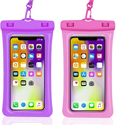 Universal Waterproof Case,Waterproof Phone Pouch for iPhone 11 Pro Max XS Max XR X 8 7 6S Plus Samsung Galaxy s10/s9 Google Pixel 2 HTC Up to 7.0"，IPX8 Cellphone Dry Bag -2 Pack (Pink & Purple)