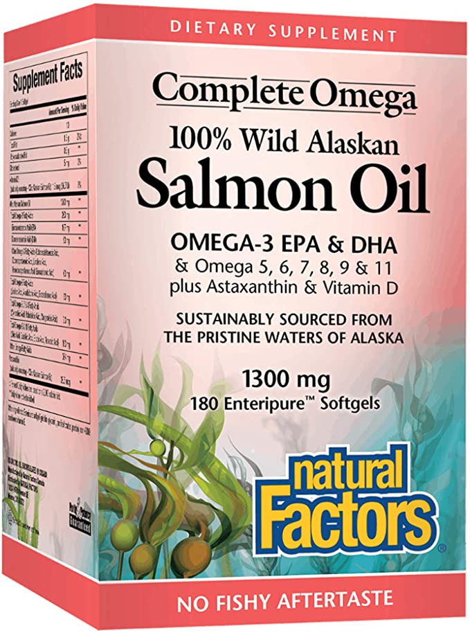 Complete Omega by Natural Factors, Wild Alaskan Salmon Oil, Supports Heart and Brain Health with Omega-3 DHA and EPA, 180 softgels (180 servings)