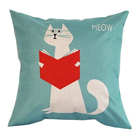 Do4U Cotton Linen Canvas Square Mrs Cat Pattern Sofa Simple Cushion Pillow Cover Cases 18x18 Inches Birthday/Love Gifts