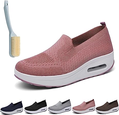 Women's Orthopedic Sneakers, Air Cushion Platform Diabetic Walking Shoes Slip-On (7, Pink)