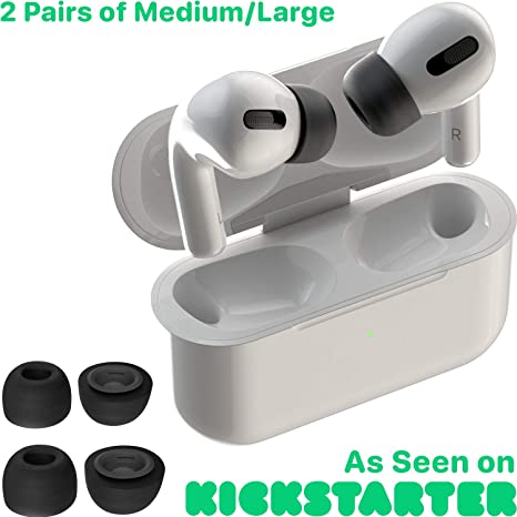 CharJenPro AirFoams Pro: Premium Memory Foam Ear Tips for AirPods Pro. Stays in Your Ears. No Silicone Ear tip Pain. The Original from Kickstarter. (2 Same Sizes) (2 Medium/Large, Black)