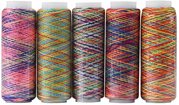 Multicolor Thread Set, 5 Spools of Polyester Thread Yard, Variegated Polyester Manual Machine Embroidery Sewing Thread 110m/120 Yard