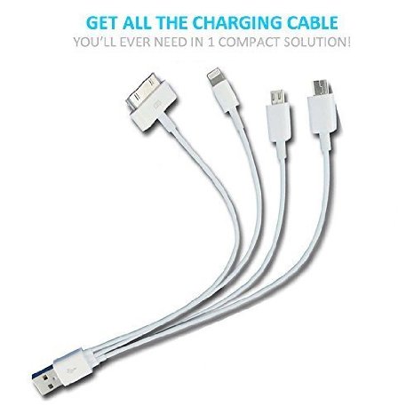 Multi USB Charger Adapter, Gempion 4 in 1 Charging Cable Lightning And Micro USB for iPhone 6, Plus, 5s iPad iPod Samsung Galaxy HTC Power Bank and External Battery Portable Charger and Many More