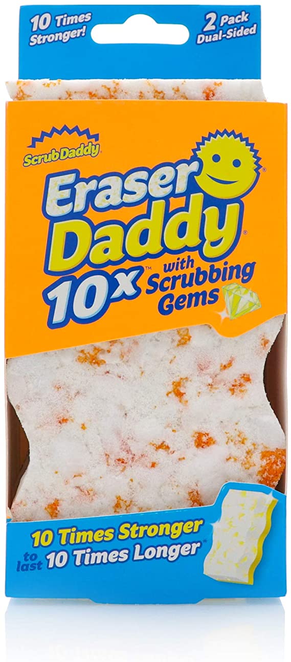 Scrub Daddy - Eraser Daddy 10x with Scrubbing Gems Dual-Sided Scrubber and Eraser- Lasts 10x Longer Than Ordinary Melamine Erasers, Water Activated, Dual Sided, Ergonomic, Color Code Cleaning- 2ct