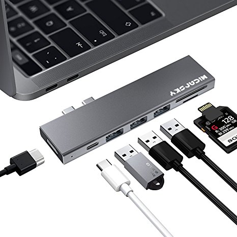 USB C Hub, Micarsky 7 IN 1 Aluminum Type-C Pro Hub Adapter for 2016/2017 MacBook Pro 13” and 15” Thunderbolt 3 port, 4k HDMI, 3 USB 3.0 Ports, Pass-Through Charging, SD/Micro SD Card Reader