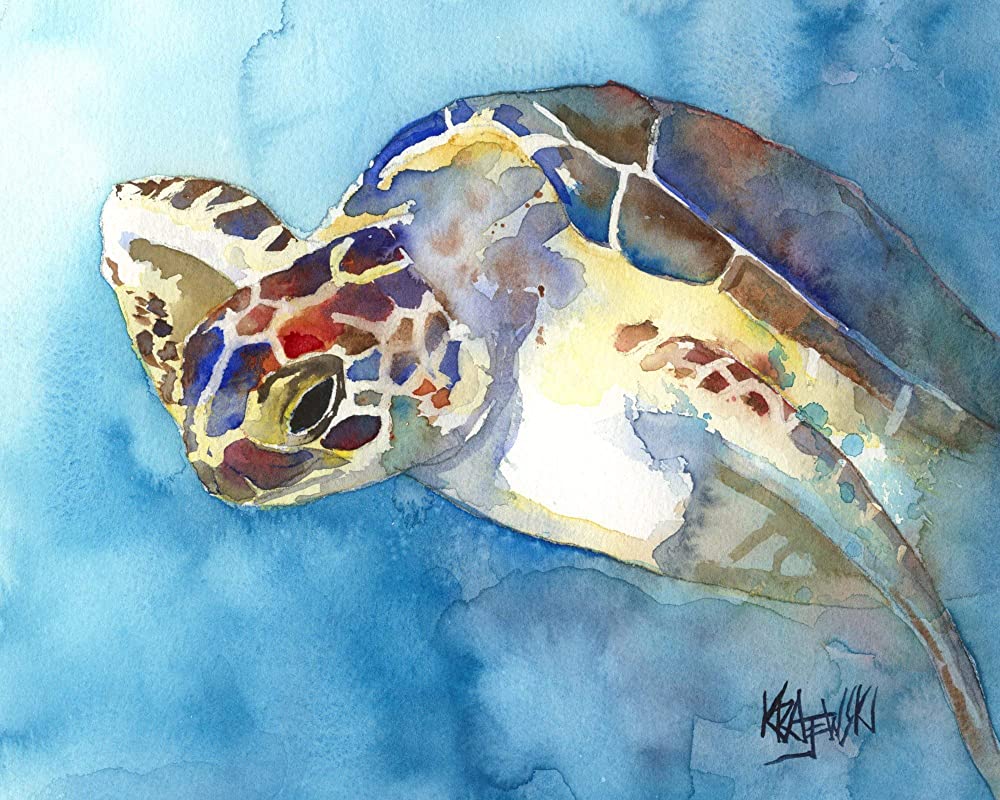 Sea Turtle Art Print | Sea Turtle Gifts | From Original Painting by Ron Krajewski | Hand Signed Artwork in 8x10” and 11x14” Sizes