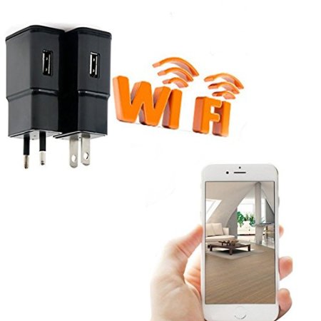 Mofek HD 1080P WIFI Spy Camera AC Plug USB Wall Charger with 8GB Memory Mini DVR DV Hidden Camera Video Recorder Support iPhone / Android Smartphones APP Remote View