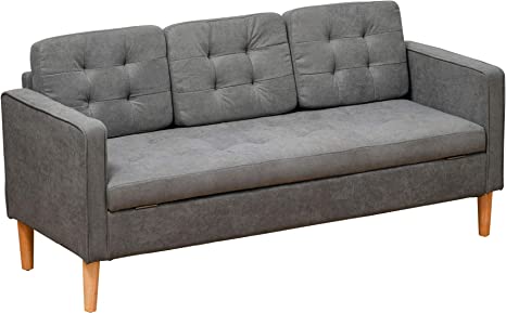 HOMCOM Sofá de 3 Plazas Acolchado con 3 Cojines y Reposabrazos Espacio de Almacenaje Estilo Moderno para Salón Dormitorio 166,5x62x82 cm Gris